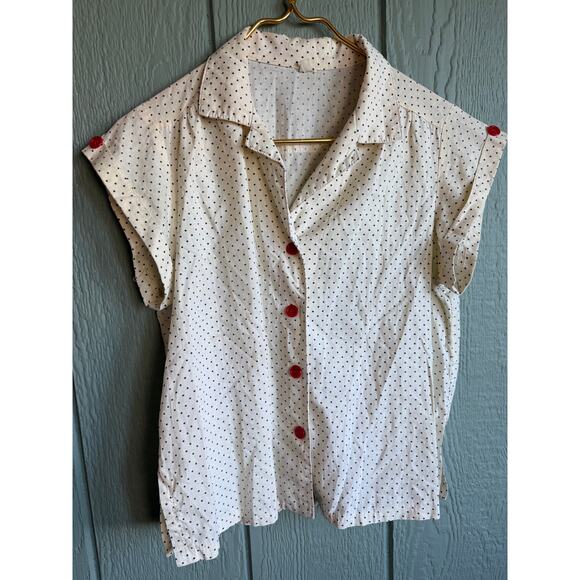 Vintage 80s Polka Dot Red Button Collar Shirt - Picture 5 of 5